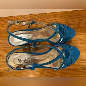 Charles by Charles David, blue leather wedge Sandler, size 7. Lightly worn.